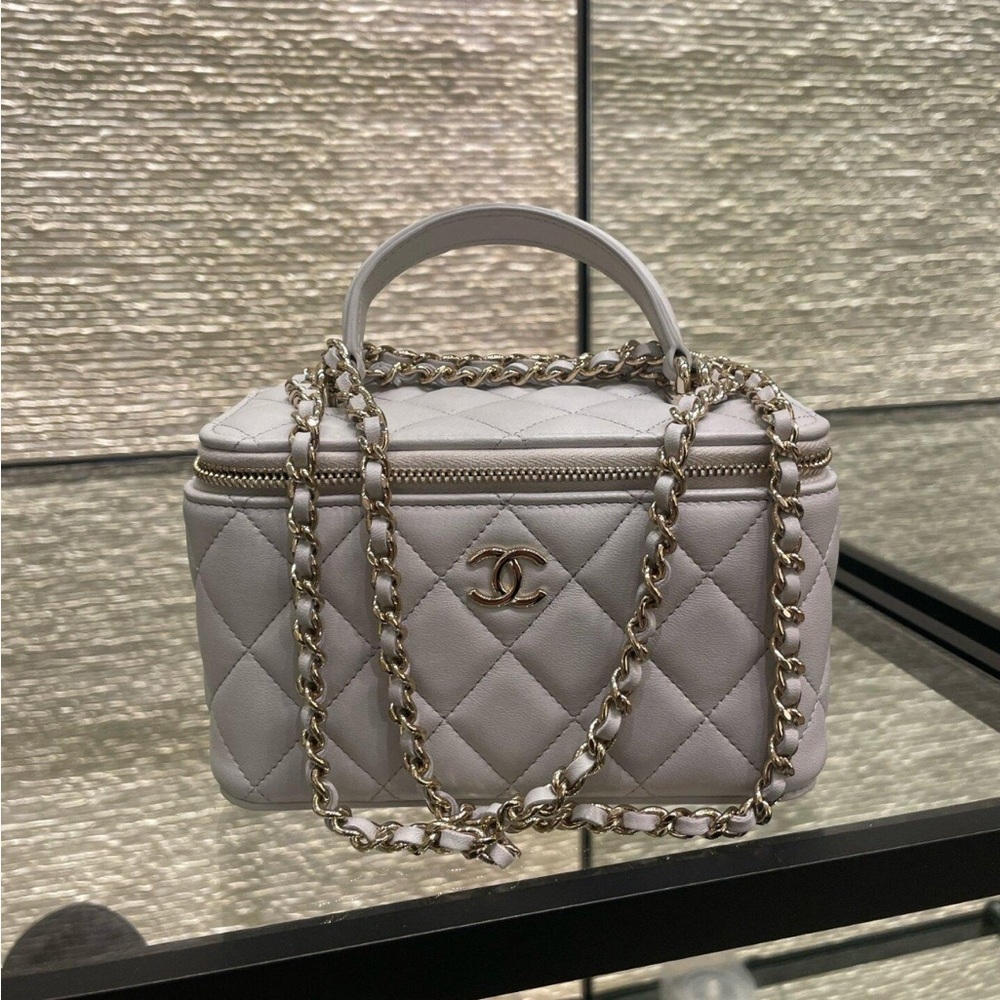 Chanel vanity bag light gray